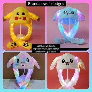 Light up Bunny Hat Funny Plush Bunny Hats Ears Move Jump up/ down scarf cap